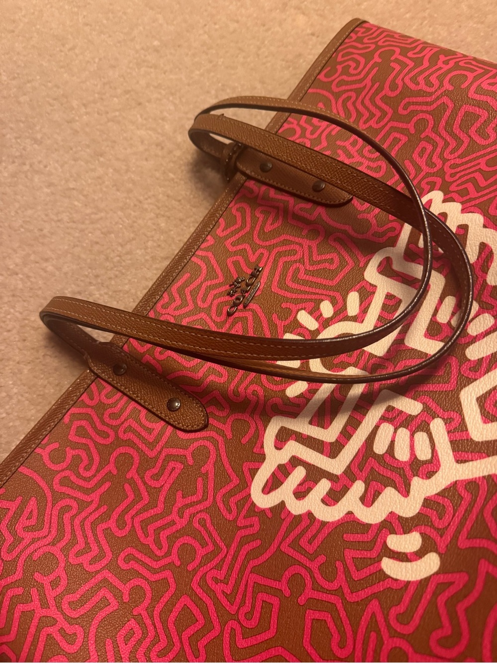 Unique Coach Pink and Brown Patterned Shoulder Tote